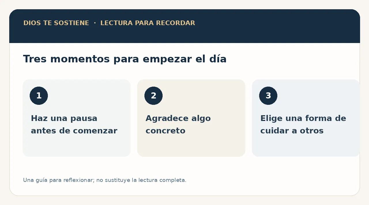 Tres momentos para empezar el día: Haz una pausa antes de comenzar, Agradece algo concreto, Elige una forma de cuidar a otros